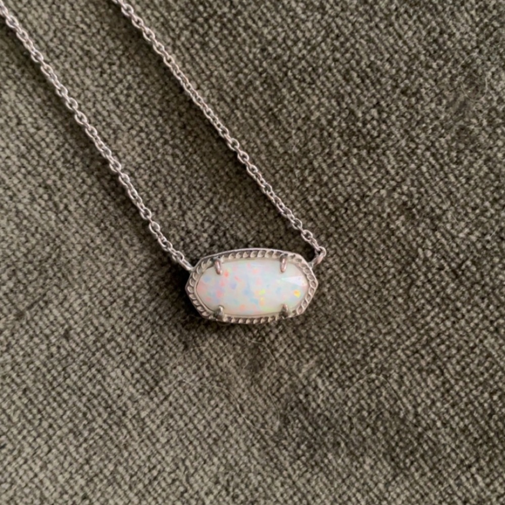Kendra Scott Elisa necklace, silver, White Kyocera Opal